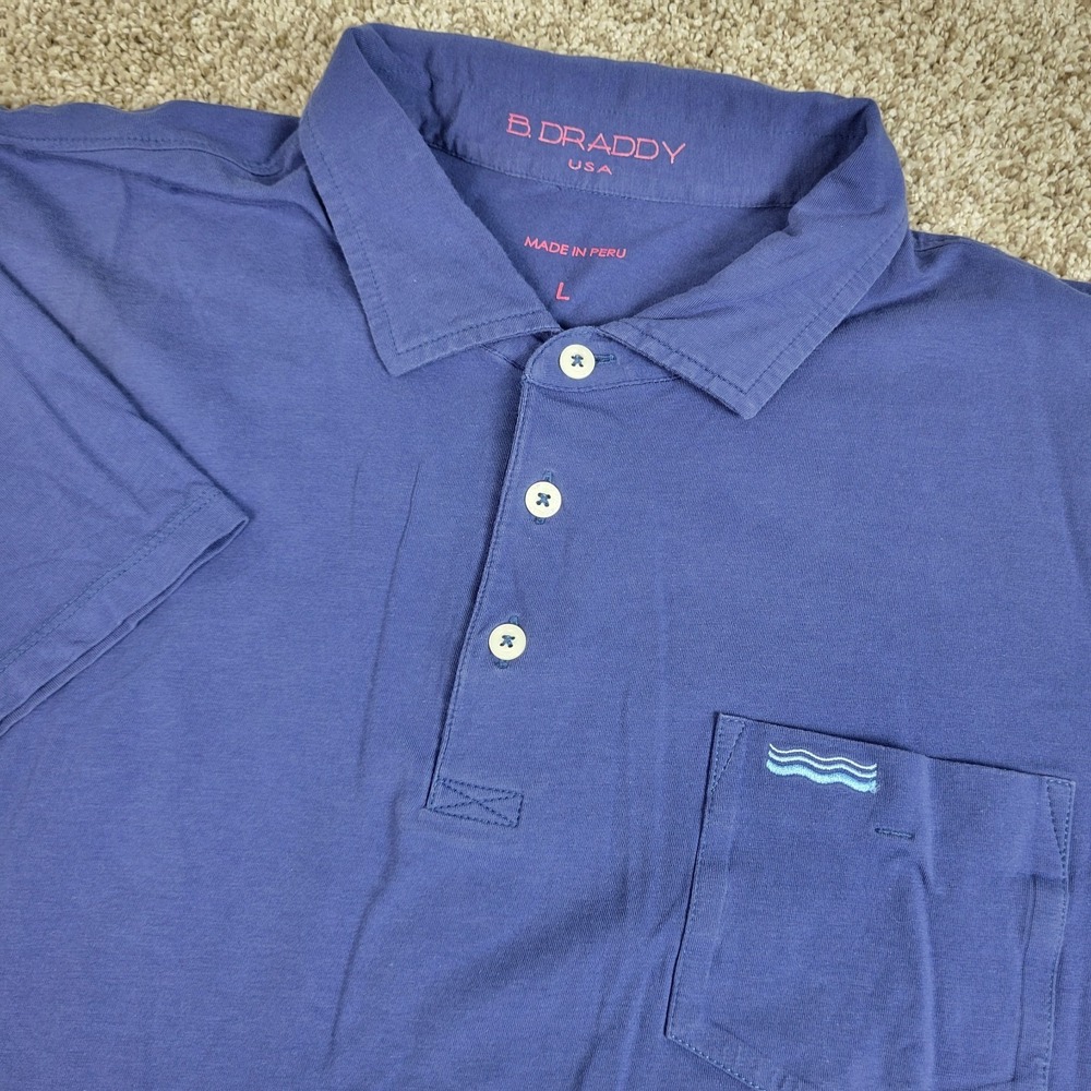 B Draddy USA Mens Large Solid Navy Performance Stretch Polo Short Sleeve